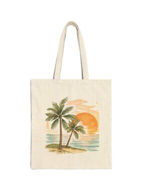 Vintage Palm Trees Sunset Tote Bag | Beach Palm Tree Canvas Tote